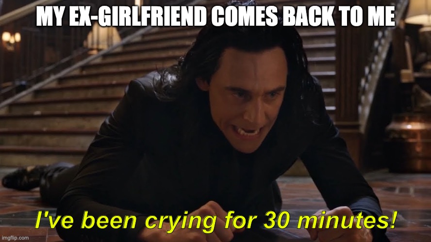 I've been falling for 30 minutes | MY EX-GIRLFRIEND COMES BACK TO ME; I've been crying for 30 minutes! | image tagged in i've been falling for 30 minutes | made w/ Imgflip meme maker