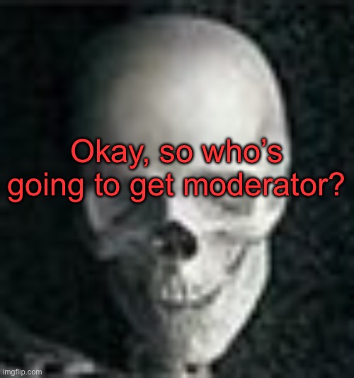 . | Okay, so who’s going to get moderator? | image tagged in skull | made w/ Imgflip meme maker