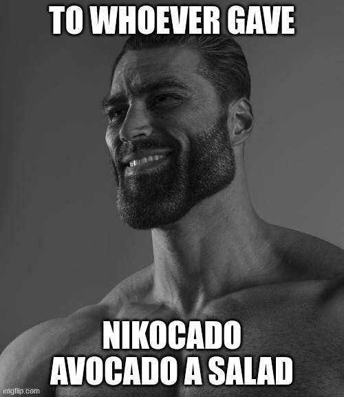 nikocado avocado | TO WHOEVER GAVE; NIKOCADO AVOCADO A SALAD | image tagged in giga chad | made w/ Imgflip meme maker