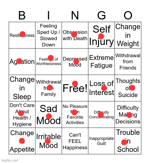 PAIN | image tagged in depression bingo 1 | made w/ Imgflip meme maker