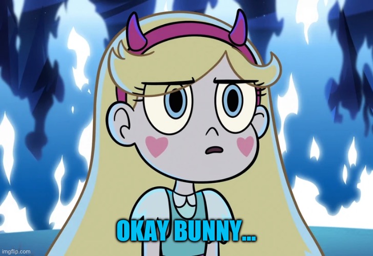 Star Butterfly looking serious | OKAY BUNNY… | image tagged in star butterfly looking serious | made w/ Imgflip meme maker