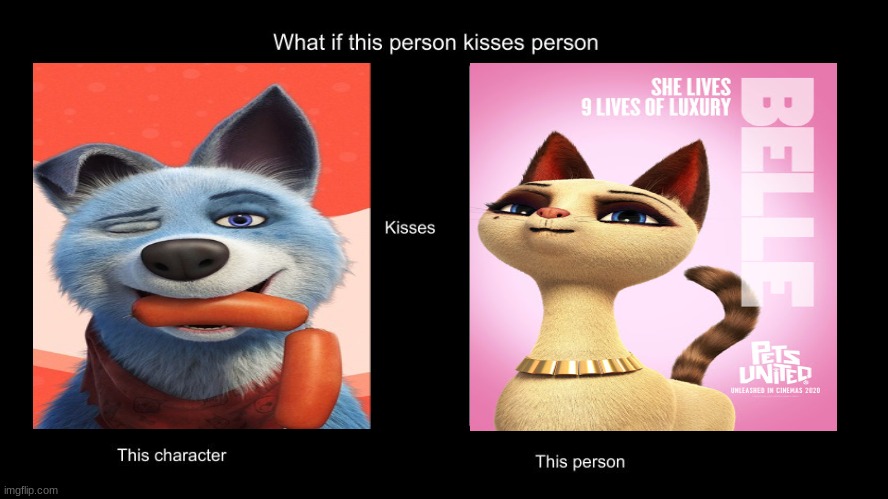 if roger kisse belle | image tagged in what if this person kisses character,netflix,cats,dogs,romance,shipping | made w/ Imgflip meme maker