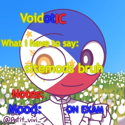 VoidotIC’s Philippines Countryhumans Template | sitemods bruh; ON EXAM | image tagged in voidotic s philippines countryhumans template | made w/ Imgflip meme maker