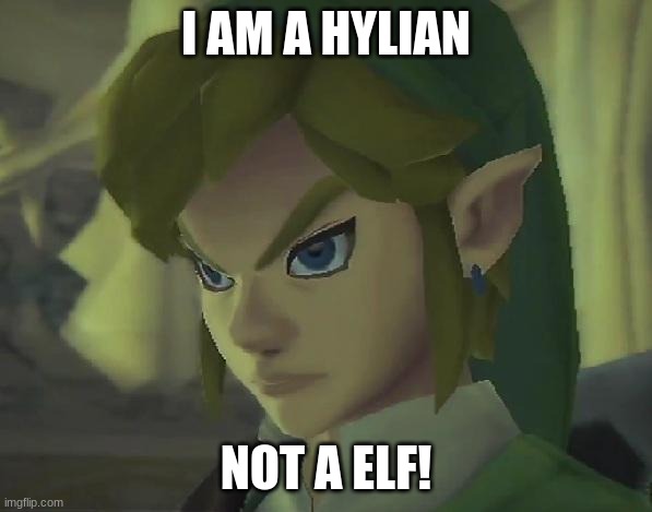 Angry Link | I AM A HYLIAN; NOT A ELF! | image tagged in angry link | made w/ Imgflip meme maker