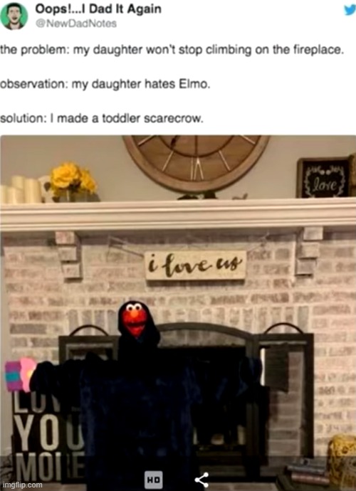 image tagged in fireplace,elmo,scarecrow | made w/ Imgflip meme maker