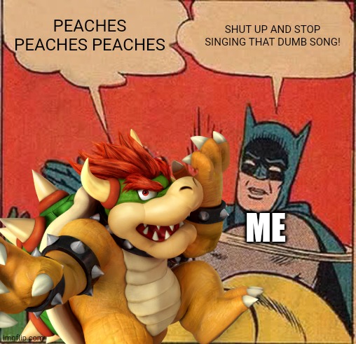 PEACHES PEACHES PEACHES; SHUT UP AND STOP SINGING THAT DUMB SONG! ME | made w/ Imgflip meme maker