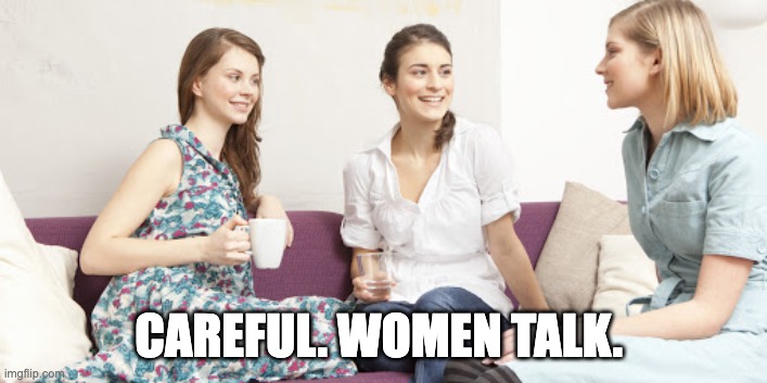 Careful, women talk! | CAREFUL. WOMEN TALK. | image tagged in women talking | made w/ Imgflip meme maker