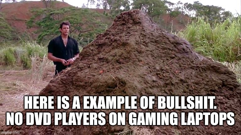 Seriously. Why do none of them have that?! I was gonna play some old school games from 2002 and they don't have that. | HERE IS A EXAMPLE OF BULLSHIT. NO DVD PLAYERS ON GAMING LAPTOPS | image tagged in memes,annoying,gaming,bullshit,relatable,facts | made w/ Imgflip meme maker