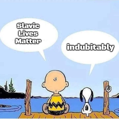 Charlie Brown and Snoopy Bonding Talk | indubitably; Slavic Lives Matter | image tagged in charlie brown and snoopy bonding talk,slavic | made w/ Imgflip meme maker
