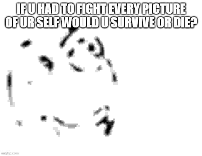 would you? | IF U HAD TO FIGHT EVERY PICTURE OF UR SELF WOULD U SURVIVE OR DIE? | image tagged in hmmm | made w/ Imgflip meme maker