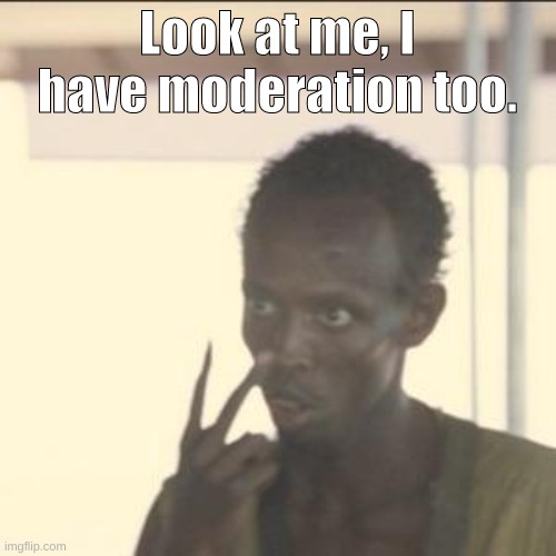 Look At Me Meme | Look at me, I have moderation too. | image tagged in memes,look at me | made w/ Imgflip meme maker