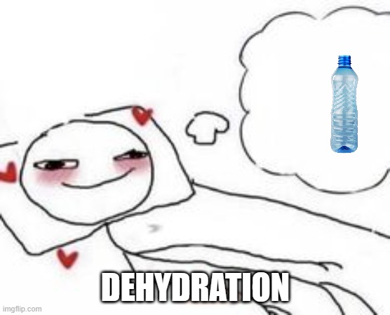Stickman in bed blushing | DEHYDRATION | image tagged in stickman in bed blushing | made w/ Imgflip meme maker