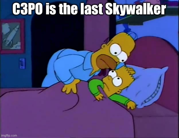 C3PO | C3PO is the last Skywalker | image tagged in homer disturbs bart in bed,c3po,skywalker | made w/ Imgflip meme maker