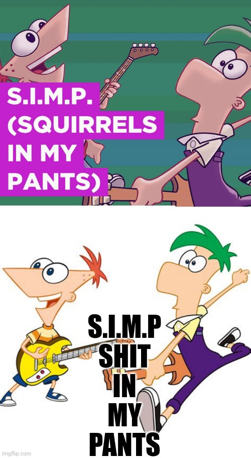 S.I | S.I.M.P
SHIT
IN
MY
PANTS | image tagged in s i m p squirrels in my pants,phineas and ferb | made w/ Imgflip meme maker