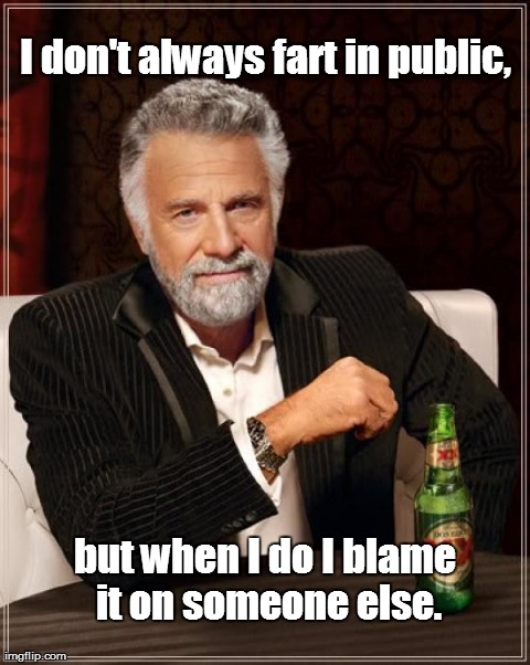 The Most Interesting Man In The World Meme | I don't always fart in public, but when I do I blame it on someone else. | image tagged in memes,the most interesting man in the world | made w/ Imgflip meme maker