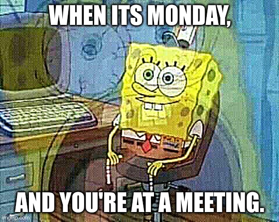 i am ok... i think | WHEN ITS MONDAY, AND YOU'RE AT A MEETING. | image tagged in funny,relatable | made w/ Imgflip meme maker