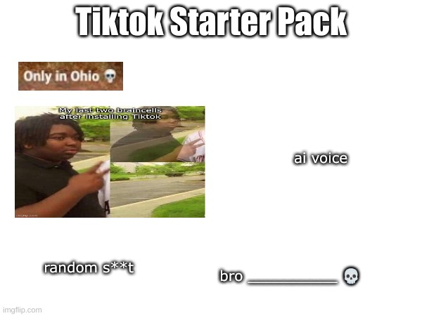 Tiktok Starter Pack; ai voice; random s**t; bro __________ 💀 | image tagged in tiktok | made w/ Imgflip meme maker