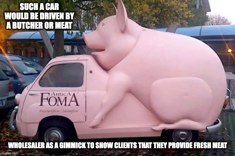 Pig-Shaped Van | SUCH A CAR WOULD BE DRIVEN BY A BUTCHER OR MEAT; WHOLESALER AS A GIMMICK TO SHOW CLIENTS THAT THEY PROVIDE FRESH MEAT | image tagged in pig,van,memes | made w/ Imgflip meme maker