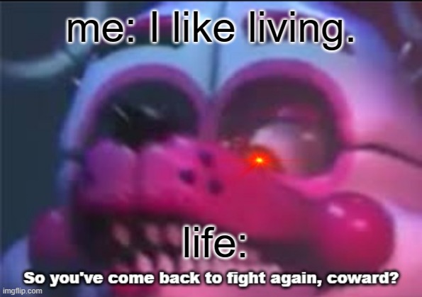 So you;'ve come back to fight again, coward? | me: I like living. life: | image tagged in so you 've come back to fight again coward | made w/ Imgflip meme maker