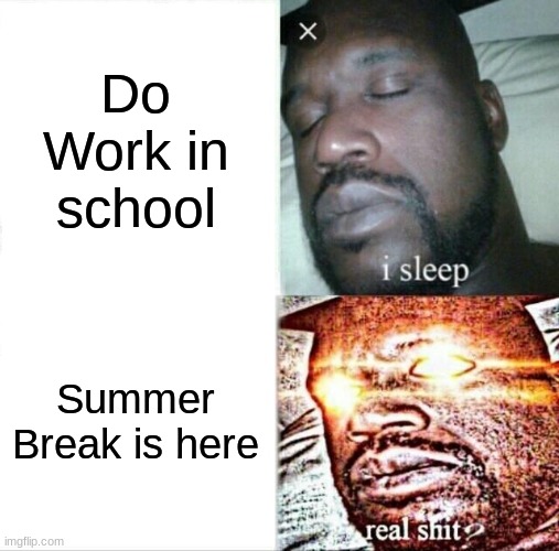 school meme :3 | Do Work in school; Summer Break is here | image tagged in memes,sleeping shaq,school,funny,true | made w/ Imgflip meme maker