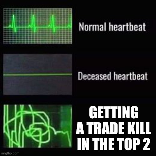 Who won the fight? | GETTING A TRADE KILL IN THE TOP 2 | image tagged in heartbeat rate | made w/ Imgflip meme maker