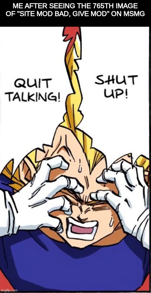 acting like this hasnt happened 5 times before | ME AFTER SEEING THE 765TH IMAGE OF "SITE MOD BAD, GIVE MOD" ON MSMG | made w/ Imgflip meme maker
