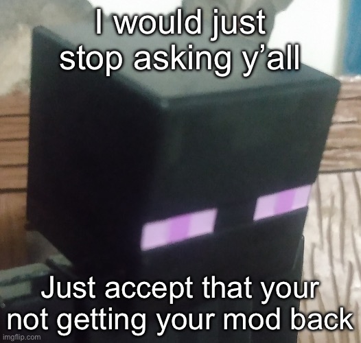 tall black man | I would just stop asking y’all; Just accept that your not getting your mod back | image tagged in tall black man | made w/ Imgflip meme maker
