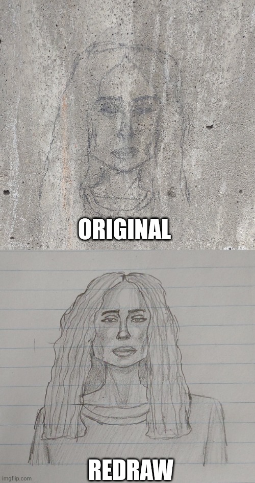 I Redrew My Stone Art On Paper | ORIGINAL; REDRAW | image tagged in girl,woman,redraw,meme,drawings | made w/ Imgflip meme maker