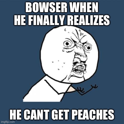 peach doesn’t love you bowser… accept it | BOWSER WHEN HE FINALLY REALIZES; HE CANT GET PEACHES | image tagged in memes,y u no | made w/ Imgflip meme maker