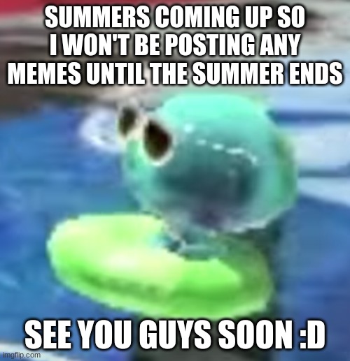 My time has come.. *Dissolves in pool* | SUMMERS COMING UP SO I WON'T BE POSTING ANY MEMES UNTIL THE SUMMER ENDS; SEE YOU GUYS SOON :D | image tagged in chilling jellyfish,memes | made w/ Imgflip meme maker