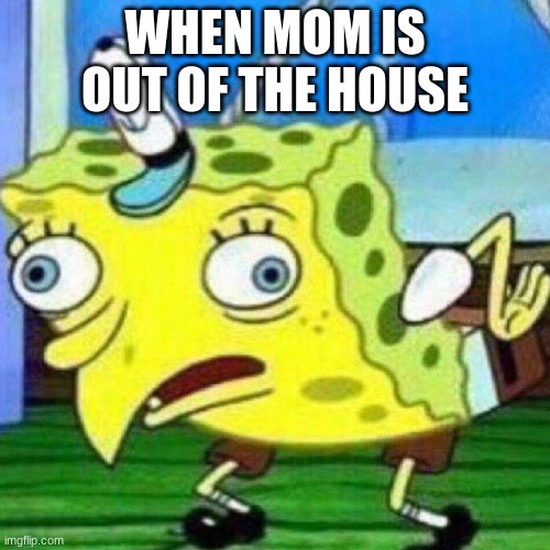 hehehe | WHEN MOM IS OUT OF THE HOUSE | image tagged in spoungebob | made w/ Imgflip meme maker