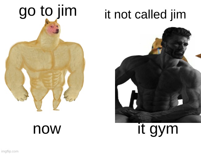 giga  had | go to jim; it not called jim; now; it gym | image tagged in giga chad template | made w/ Imgflip meme maker