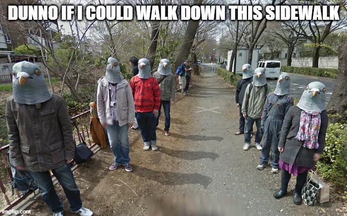 Walk Away | DUNNO IF I COULD WALK DOWN THIS SIDEWALK | image tagged in unsee juice | made w/ Imgflip meme maker