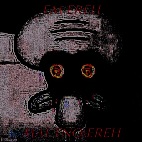 (note: text is backwards) | em ereh; maI tno ereh | image tagged in suicide squidward | made w/ Imgflip meme maker