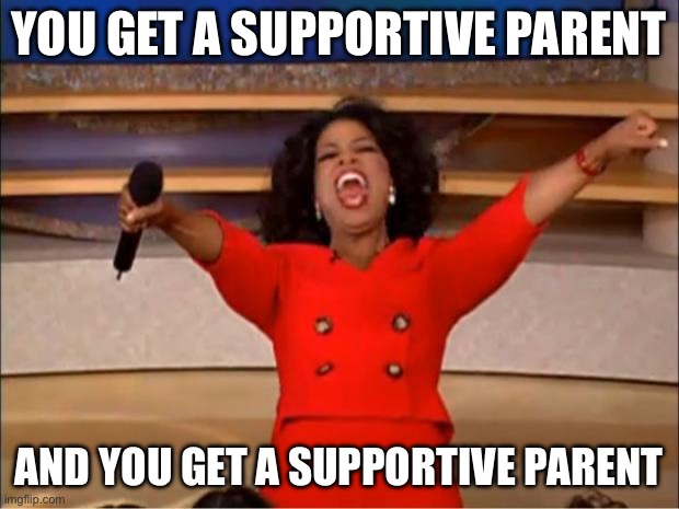 YAY | YOU GET A SUPPORTIVE PARENT; AND YOU GET A SUPPORTIVE PARENT | image tagged in memes,oprah you get a | made w/ Imgflip meme maker