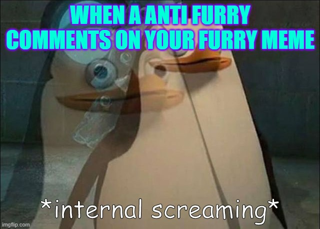Private Internal Screaming | WHEN A ANTI FURRY COMMENTS ON YOUR FURRY MEME | image tagged in private internal screaming | made w/ Imgflip meme maker