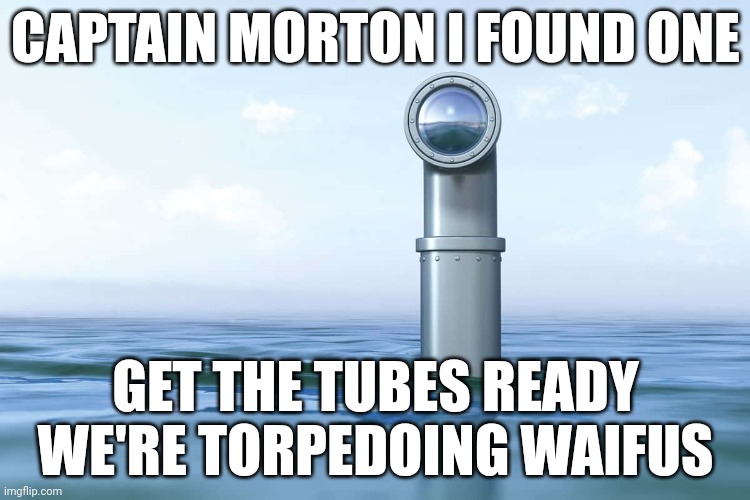 submarine periscope | CAPTAIN MORTON I FOUND ONE; GET THE TUBES READY WE'RE TORPEDOING WAIFUS | image tagged in submarine periscope | made w/ Imgflip meme maker
