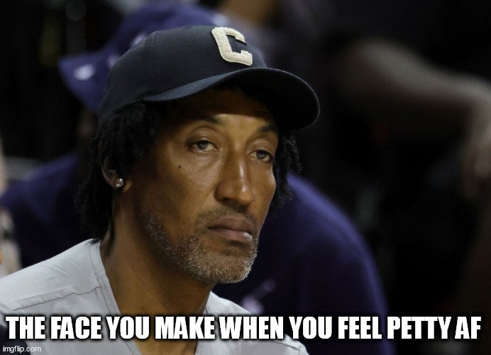 The face you make when you feel petty af | THE FACE YOU MAKE WHEN YOU FEEL PETTY AF | image tagged in scottie pippen,funny,petty,nba,nba memes | made w/ Imgflip meme maker