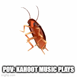 POV: you hear kahoot music playing | POV: KAHOOT MUSIC PLAYS | image tagged in gifs,kahoot music is da best,love kahoot music,lol xd,spinning roach | made w/ Imgflip video-to-gif maker