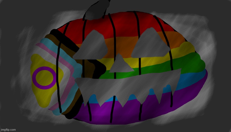 A Jack-o-lantern for pride month???? | image tagged in spooktober,spooky,lgbt,jack-o-lanterns,kleki,pride | made w/ Imgflip meme maker