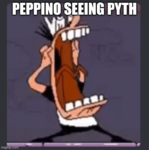 Peppino screaming at post above | PEPPINO SEEING PYTH | image tagged in peppino screaming at post above | made w/ Imgflip meme maker