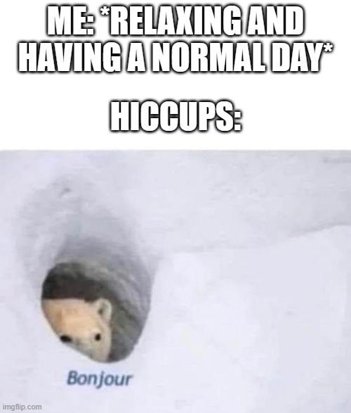They're so annoying | ME: *RELAXING AND HAVING A NORMAL DAY*; HICCUPS: | image tagged in bonjour,memes,funny,hiccup,why are you reading this | made w/ Imgflip meme maker