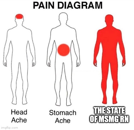 Pain Diagram | THE STATE OF MSMG RN | image tagged in pain diagram | made w/ Imgflip meme maker