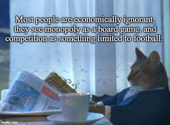 Economic Illiteracy | Most people are economically ignorant, they see monopoly as a board game, and competition as something limited to football. | image tagged in free market,economics,capitalism,monopoly,competition,business | made w/ Imgflip meme maker