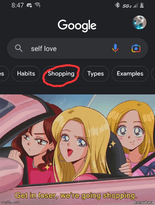 :) | image tagged in get in loser we're going shopping anime | made w/ Imgflip meme maker