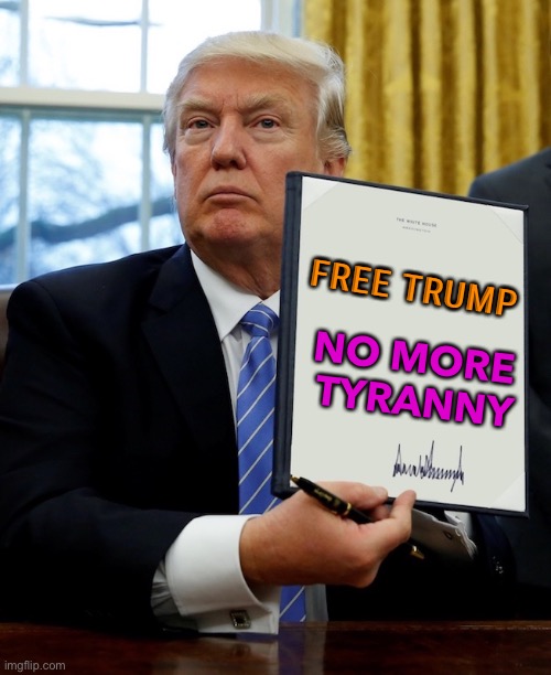 Free Trump | FREE TRUMP; NO MORE 
TYRANNY | image tagged in donald trump blank executive order | made w/ Imgflip meme maker