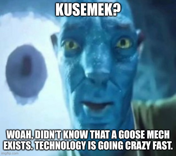 Avatar guy | KUSEMEK? WOAH, DIDN’T KNOW THAT A GOOSE MECH EXISTS. TECHNOLOGY IS GOING CRAZY FAST. | image tagged in avatar guy | made w/ Imgflip meme maker