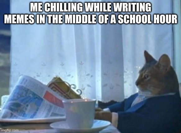 I Should Buy A Boat Cat Meme | ME CHILLING WHILE WRITING MEMES IN THE MIDDLE OF A SCHOOL HOUR | image tagged in memes,i should buy a boat cat | made w/ Imgflip meme maker