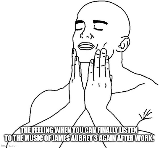 James Aubrey 3 Music | THE FEELING WHEN YOU CAN FINALLY LISTEN TO THE MUSIC OF JAMES AUBREY 3 AGAIN AFTER WORK. | image tagged in satisfaction,music meme,music,funny memes,concert | made w/ Imgflip meme maker