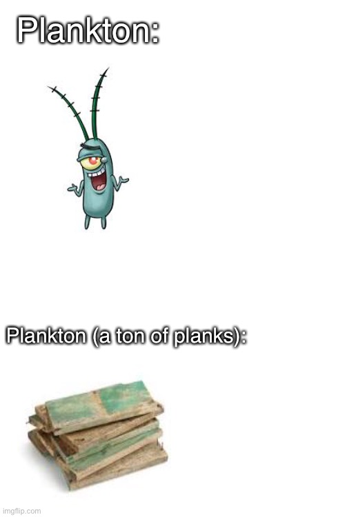 am i the only one who'd done this? | Plankton:; Plankton (a ton of planks): | image tagged in memes | made w/ Imgflip meme maker